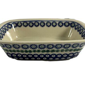 Vintage Polish Pottery Handmade Boleslawiec Baking Serving Dish Pan Blue